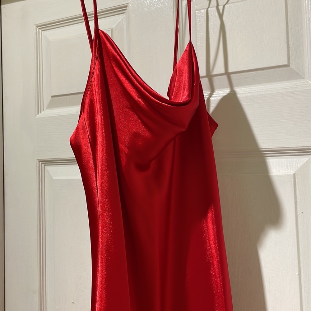 SATIN COWL NECK SLIP MIDI DRESS